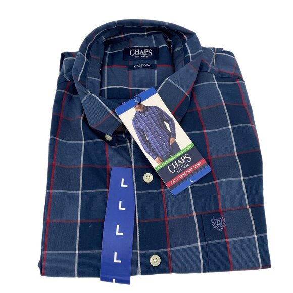 Chaps Blue & White Plaid Long Sleeve Button-Up Shirt | Size L - Picture 1 of 7